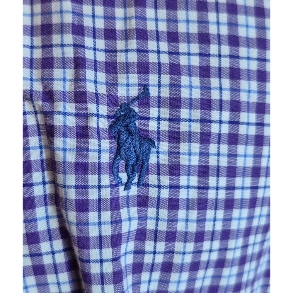 Polo Ralph Lauren Mens Cotton Stretch Dress Shirt Small Purple White Blue Check